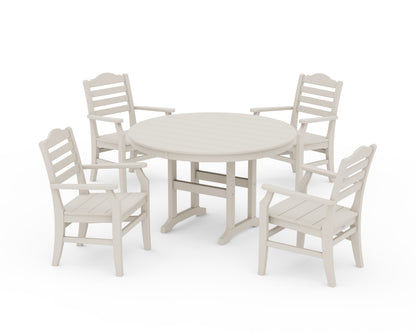 POLYWOOD Savannah 5-Piece Round Farmhouse Dining Set in Sand