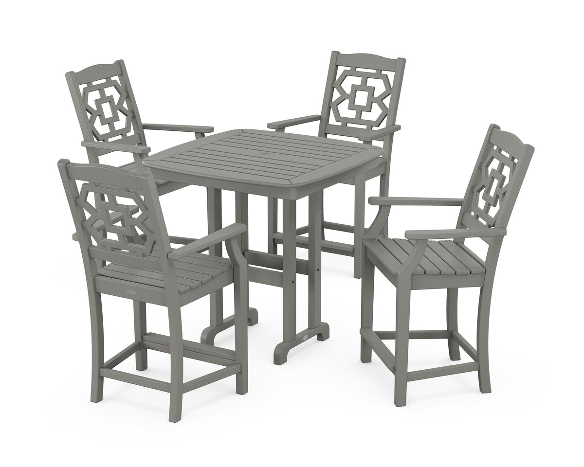 POLYWOOD Chinoiserie 5-Piece Counter Set in Slate Grey