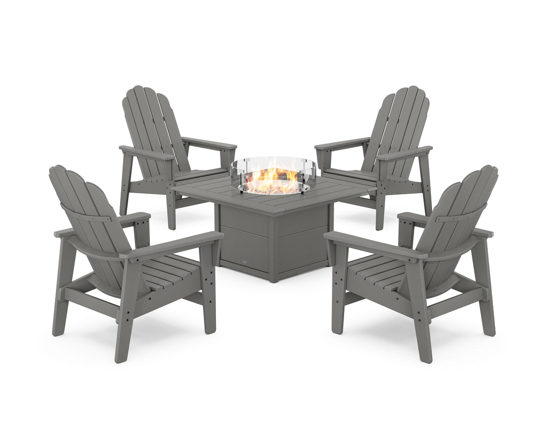 POLYWOOD 5-Piece Vineyard Grand Upright Adirondack Conversation Set with Fire Pit Table in Slate Grey