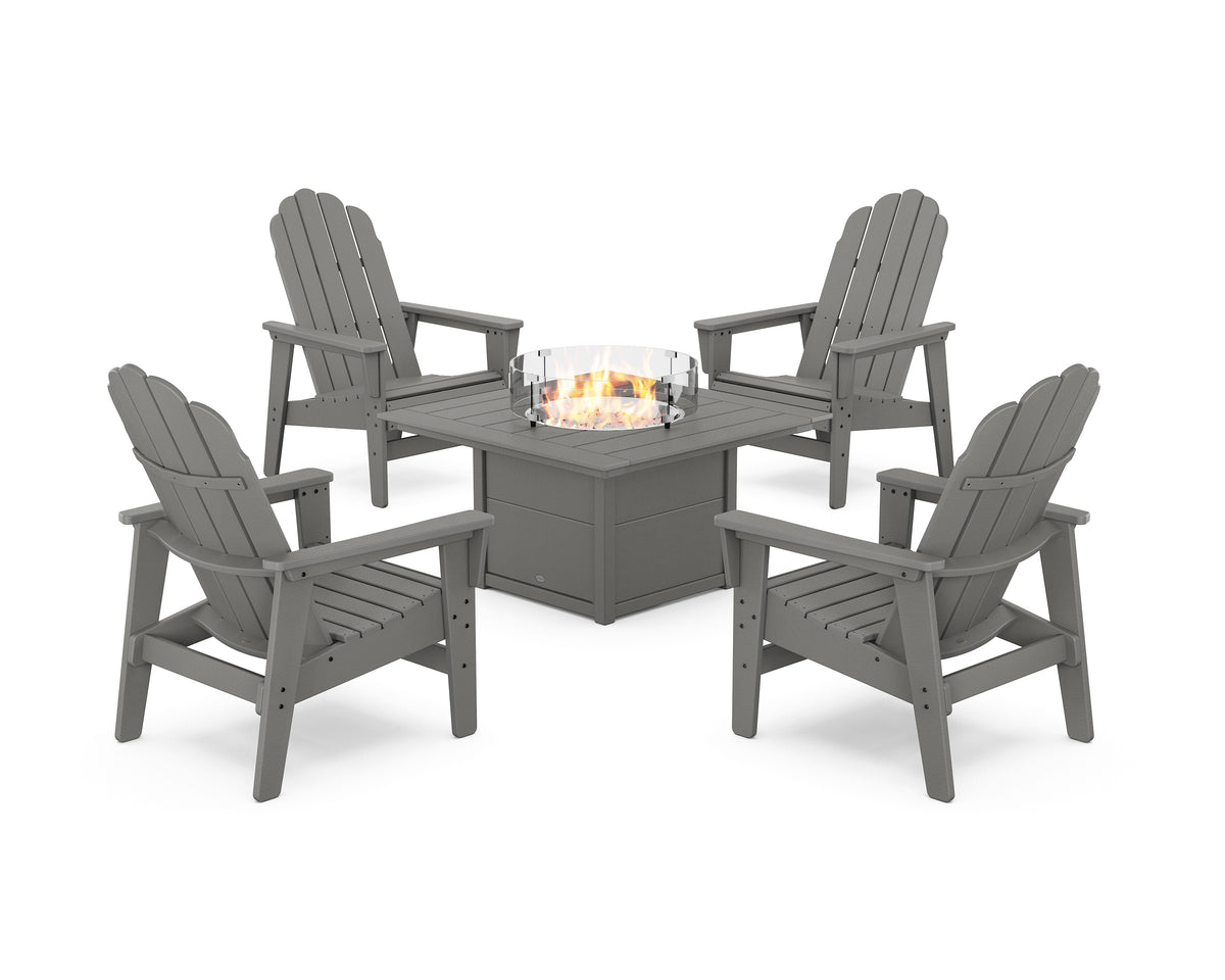 POLYWOOD 5-Piece Vineyard Grand Upright Adirondack Conversation Set with Fire Pit Table in Slate Grey