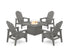 POLYWOOD 5-Piece Vineyard Grand Upright Adirondack Conversation Set with Fire Pit Table in Slate Grey