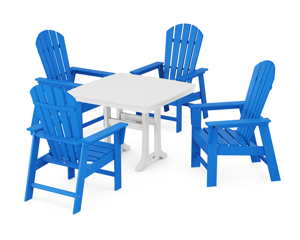 POLYWOOD South Beach 5-Piece Dining Set with Trestle Legs - 37" Table in Pacific Blue / White