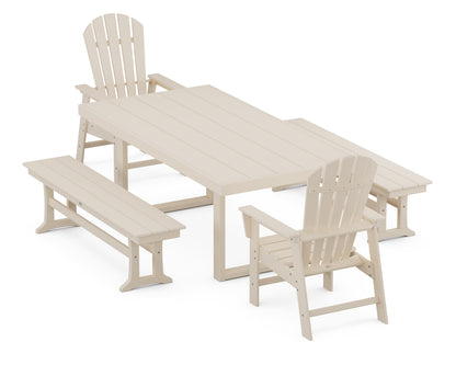 POLYWOOD South Beach 5-Piece Dining Set with Benches - 39" x 78" Table in Sand