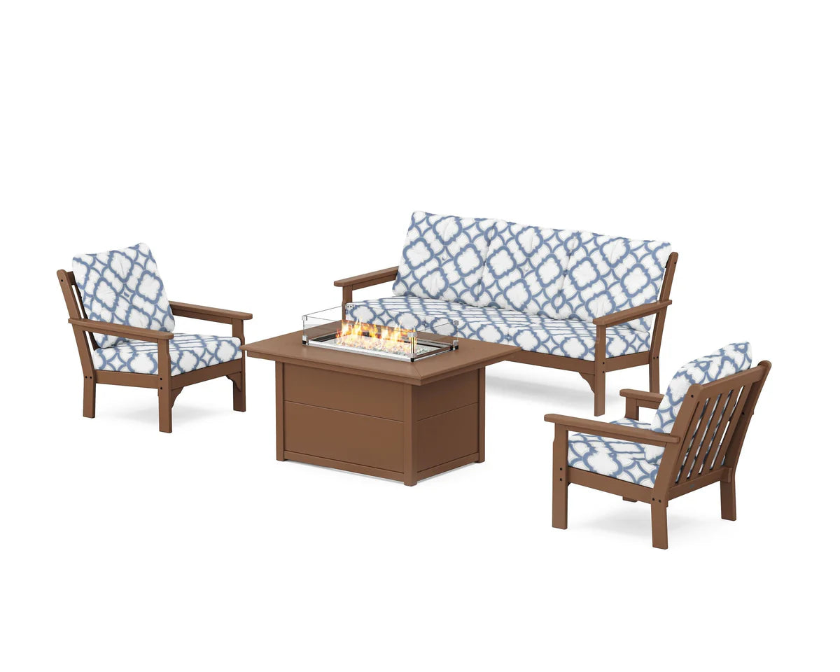 POLYWOOD Vineyard Deep Seating Fire Pit Table Set