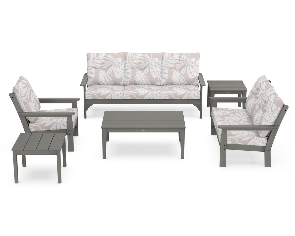 POLYWOOD Vineyard 6-Piece Deep Seating Set in Slate Grey / Leaf Dune Burlap