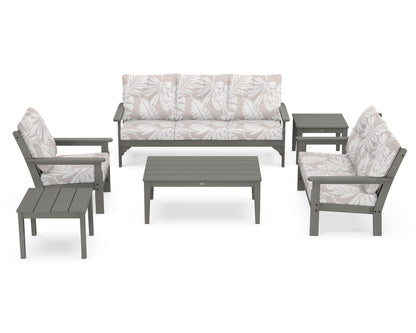 POLYWOOD Vineyard 6-Piece Deep Seating Set in Slate Grey / Leaf Dune Burlap