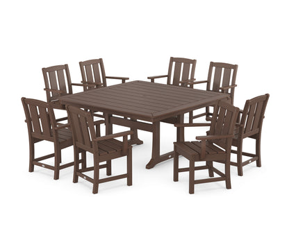 POLYWOOD Mission 9-Piece Square Dining Set with Trestle Legs in Mahogany