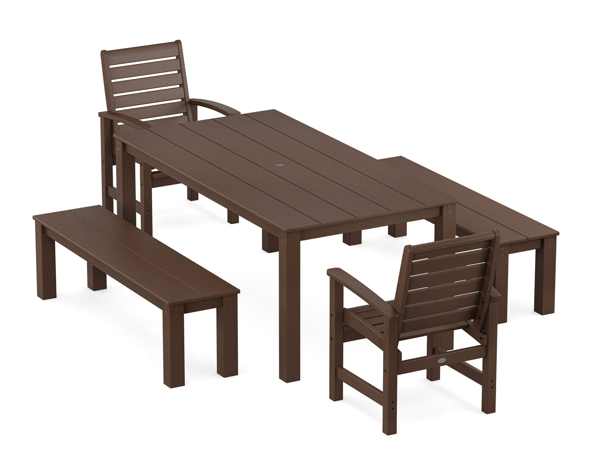 POLYWOOD Signature 5-Piece Parsons Dining Set with Benches in Mahogany