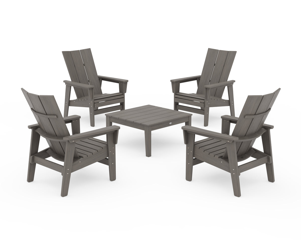 POLYWOOD 5-Piece Modern Grand Upright Adirondack Chair Conversation Group in Driftwood