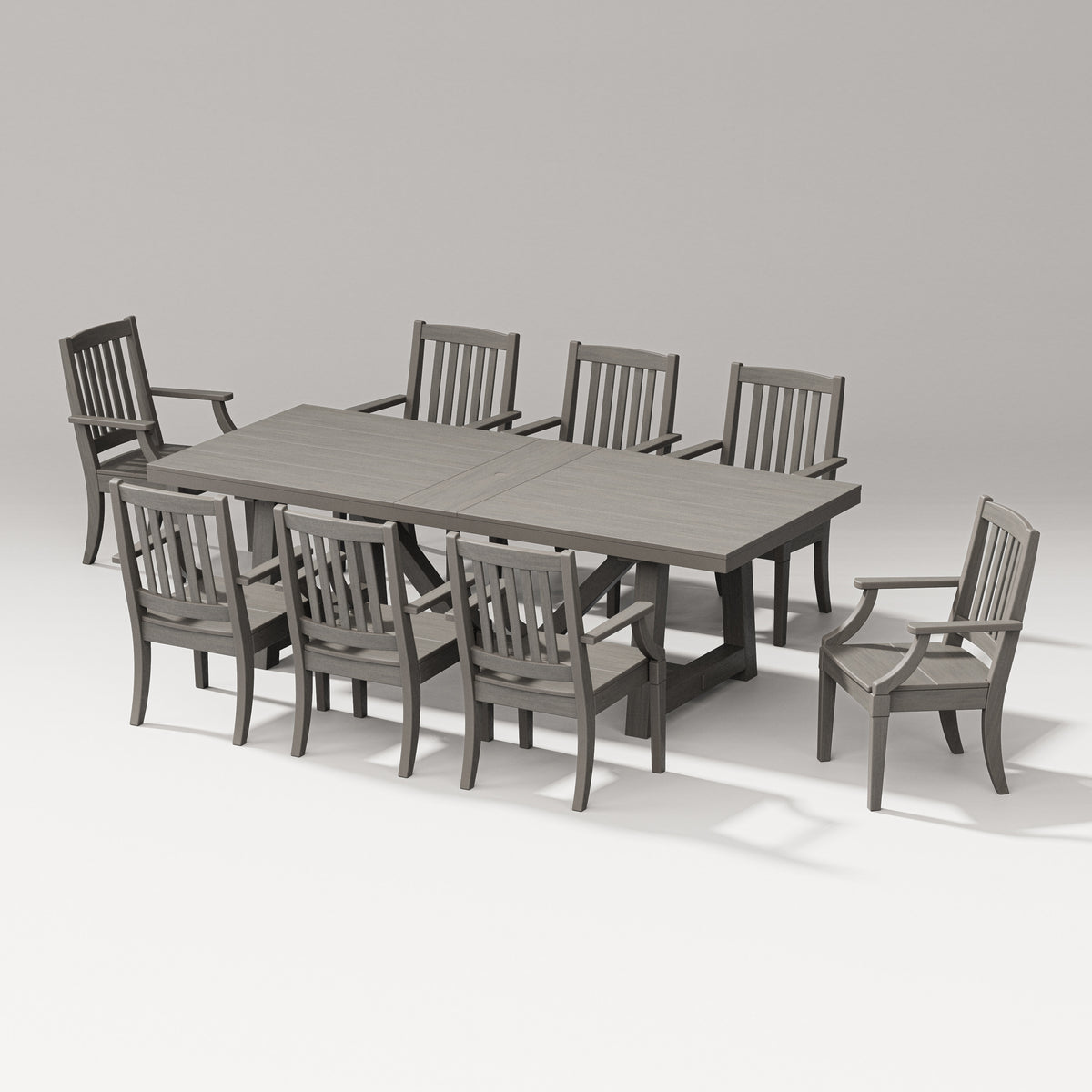 POLYWOOD Estate Arm Chair 9-Piece A-Frame Table Dining Set in Driftwood
