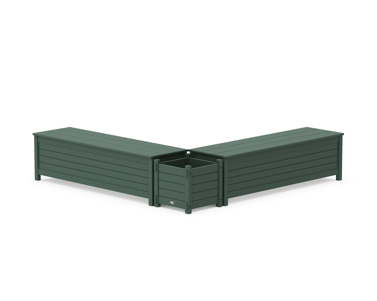 POLYWOOD 60" Nautical L-Shaped Planter Storage Bench Set in Green
