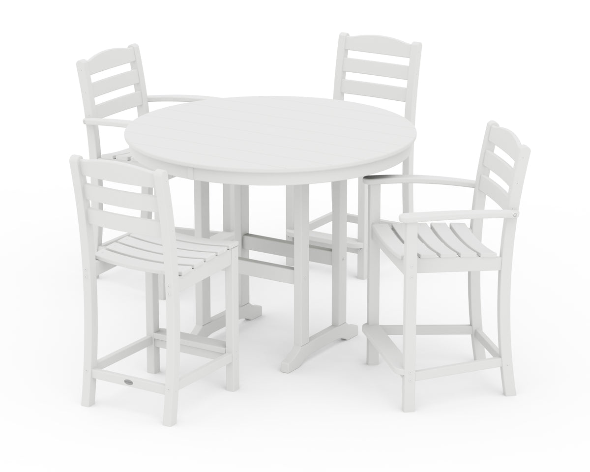 POLYWOOD La Casa Café 5-Piece Round Farmhouse Counter Dining Set in White