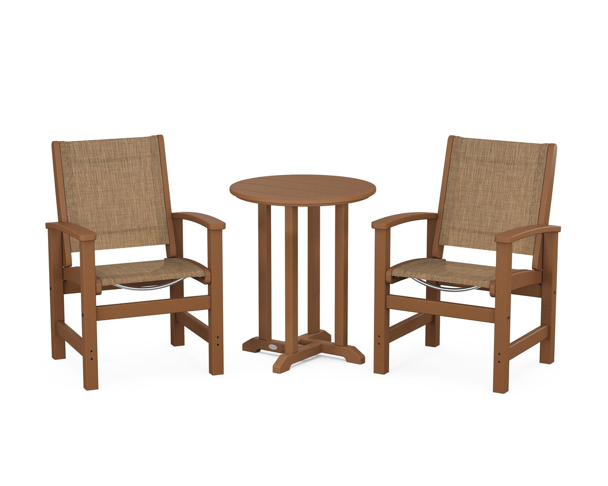 POLYWOOD Coastal 3-Piece Round Bistro Dining Set in Teak / Burlap