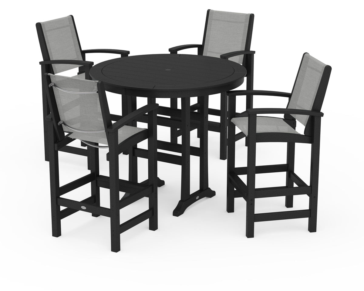 POLYWOOD Coastal 5-Piece Nautical Trestle Bar Set in Black / Metallic