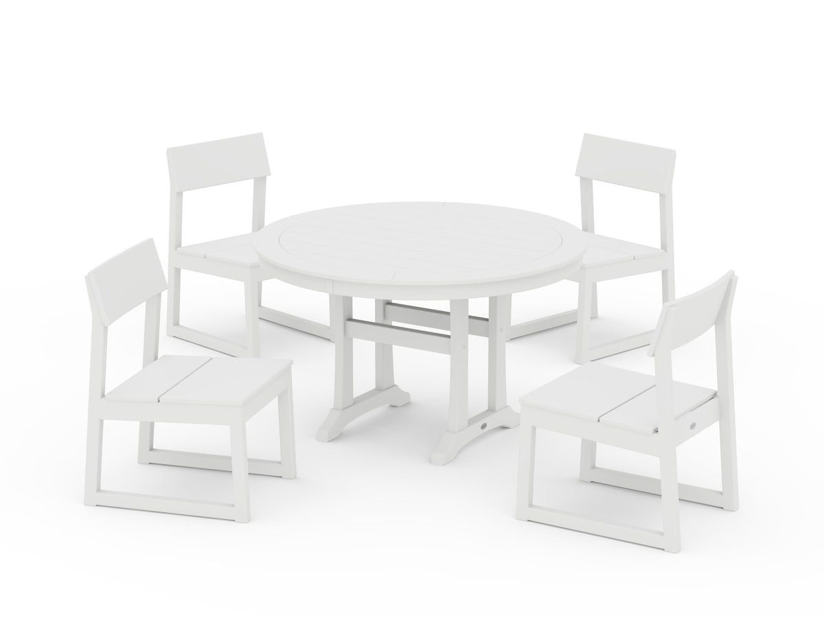 POLYWOOD EDGE Side Chair 5-Piece Round Dining Set with Trestle Legs in White