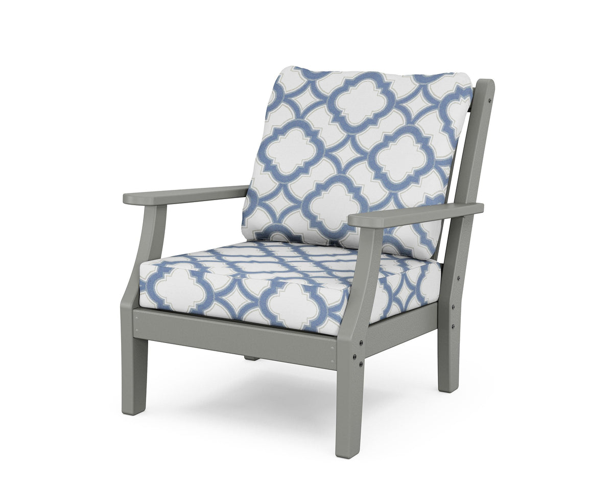 POLYWOOD Wovendale Deep Seating Chair in Slate Grey / Trellis Sky Blue