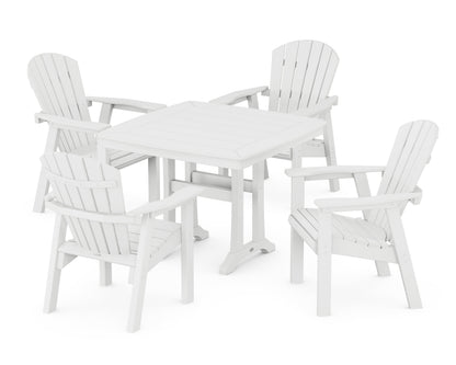 POLYWOOD Seashell 5-Piece Dining Set with Trestle Legs - 37" Table in White