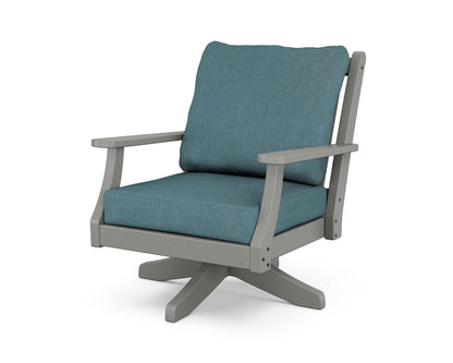 POLYWOOD Wovendale Deep Seating Swivel Chair in Slate Grey / Ocean Teal