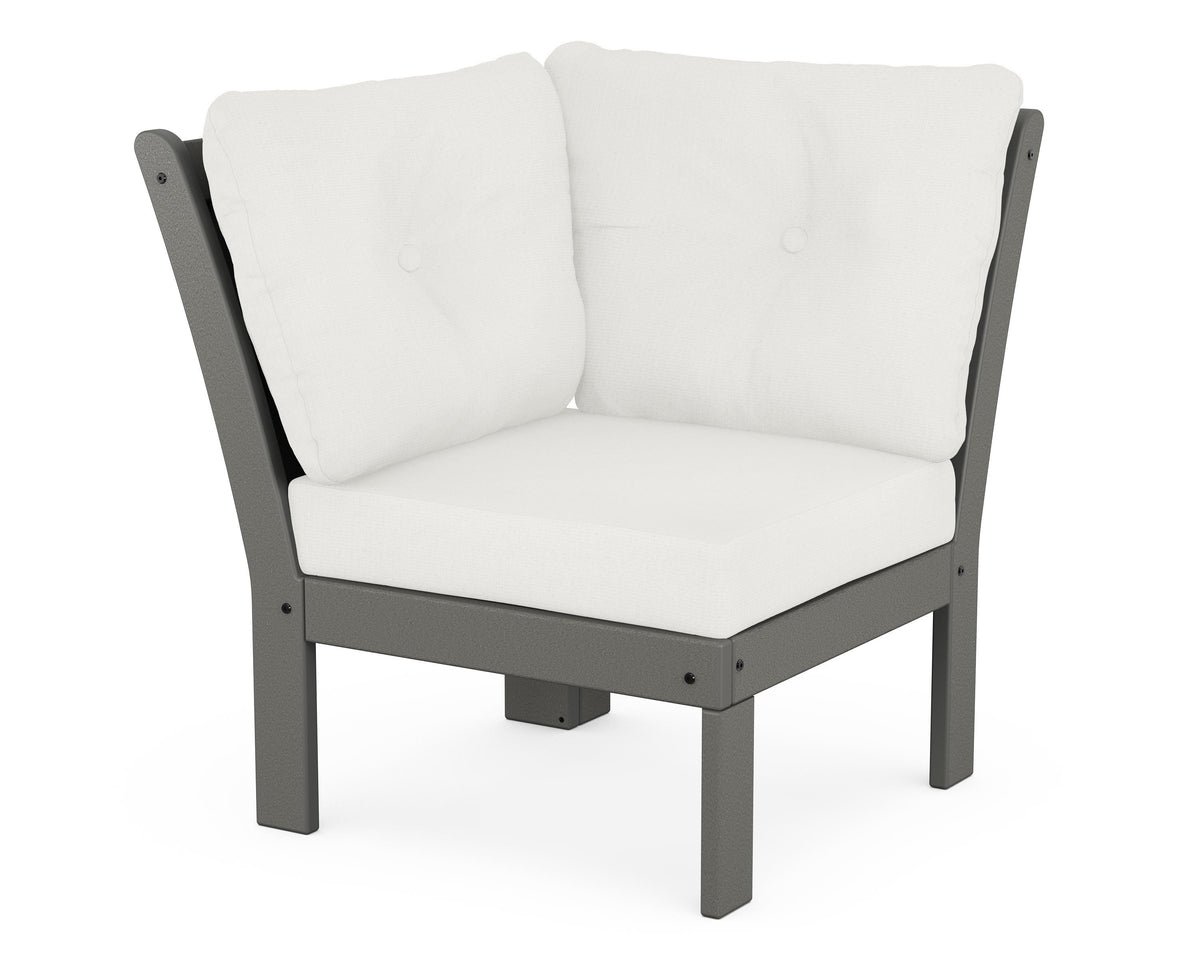 POLYWOOD Vineyard Modular Corner Chair in Slate Grey / Natural Linen