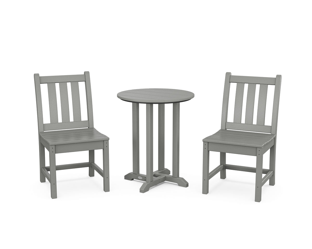 POLYWOOD Traditional Garden Side Chair 3-Piece Round Bistro Dining Set in Slate Grey
