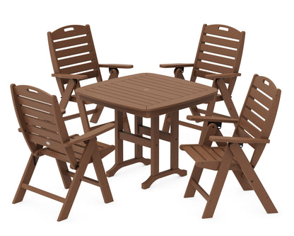 POLYWOOD Nautical Folding Highback Chair 5-Piece Dining Set in Teak
