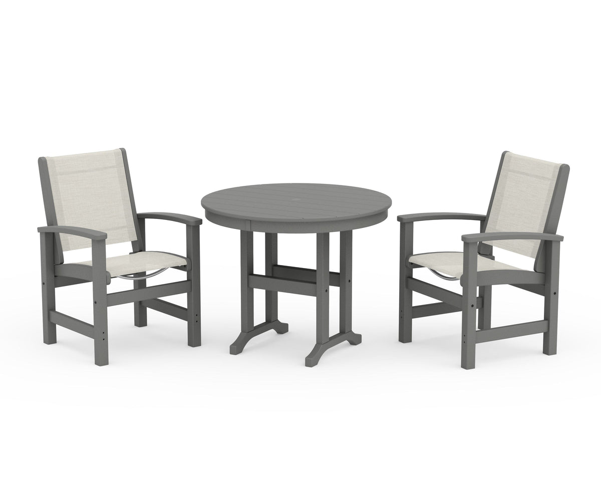 POLYWOOD Coastal 3-Piece Round Dining Set in Slate Grey / Parchment