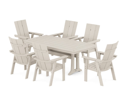 POLYWOOD Modern Curveback Adirondack 7-Piece Dining Set with Trestle Legs in Sand