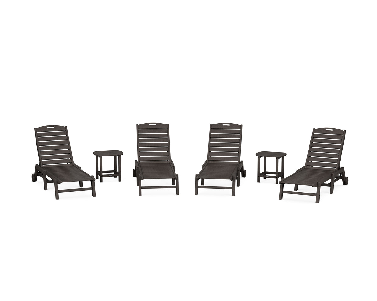 POLYWOOD Nautical Chaise 6-Piece Set with Wheels in Vintage Coffee