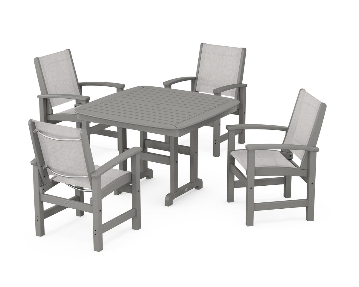 POLYWOOD Coastal 5-Piece Dining Set with Nautical 44" Dining Table in Slate Grey / Parchment