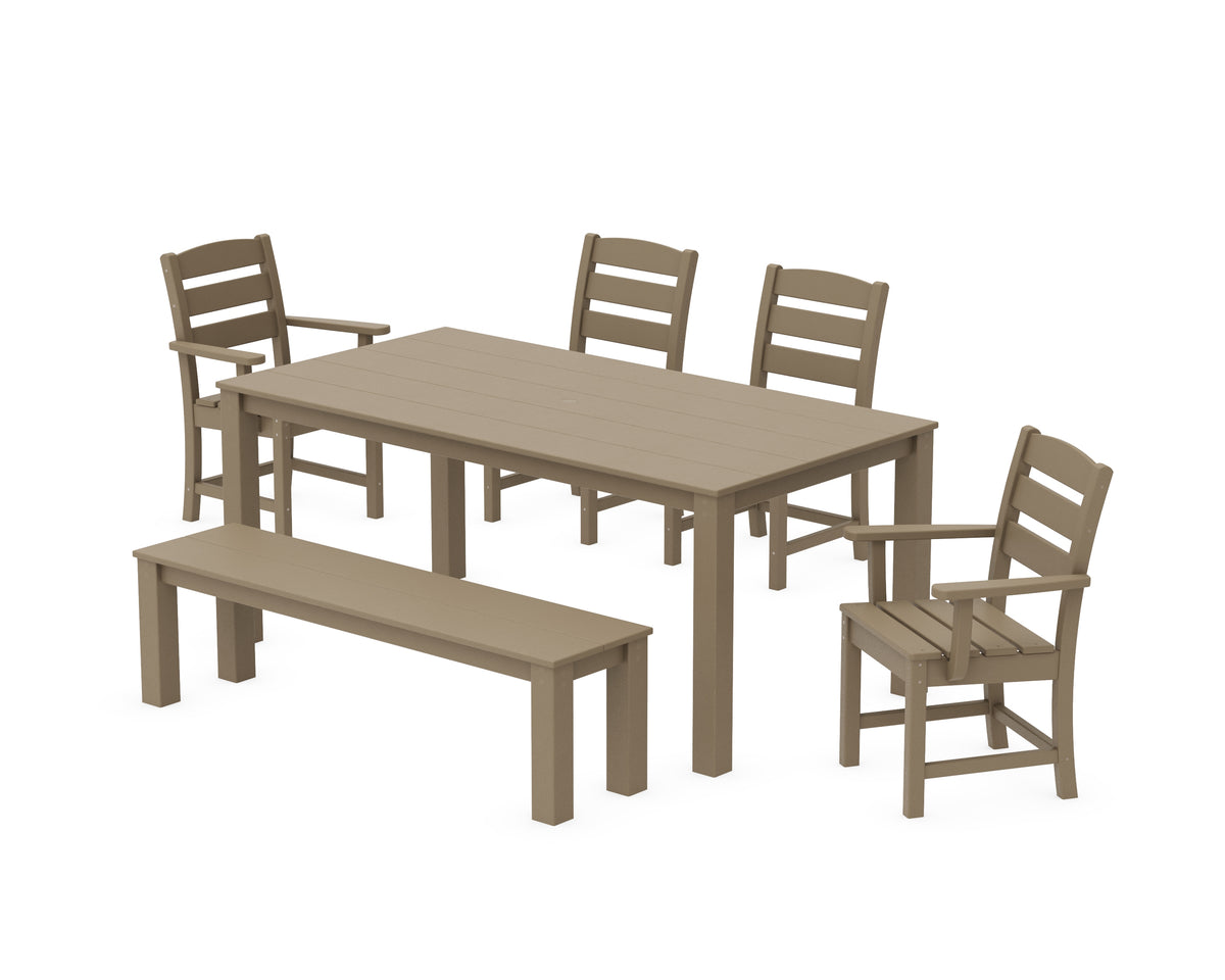 POLYWOOD Lakeside 6-Piece Parsons Dining Set with Bench with Lakeside Dining Side Chair in Vintage Sahara