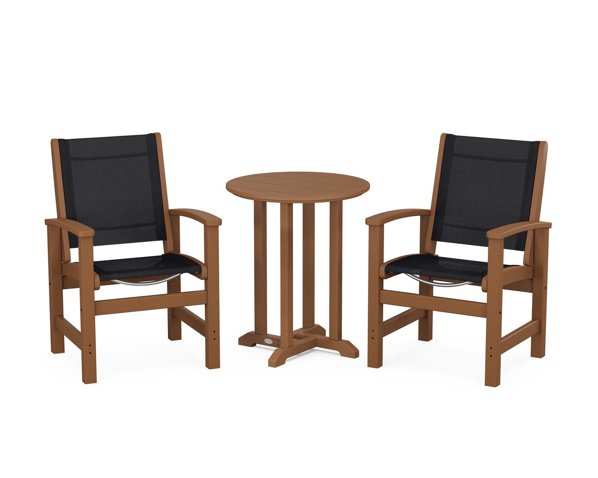 POLYWOOD Coastal 3-Piece Round Bistro Dining Set in Teak / Black