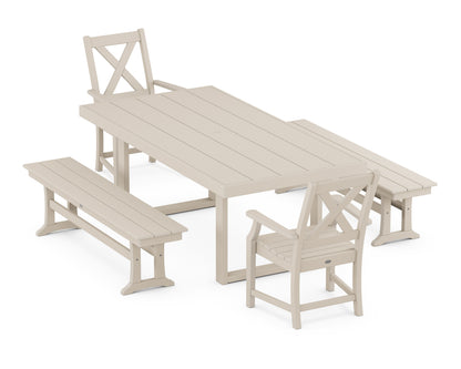 POLYWOOD Braxton 5-Piece Dining Set with Benches - 39" x 78" Table in Sand