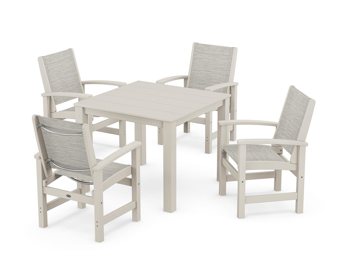 POLYWOOD Coastal 5-Piece Parsons Dining Set in Sand / Birch