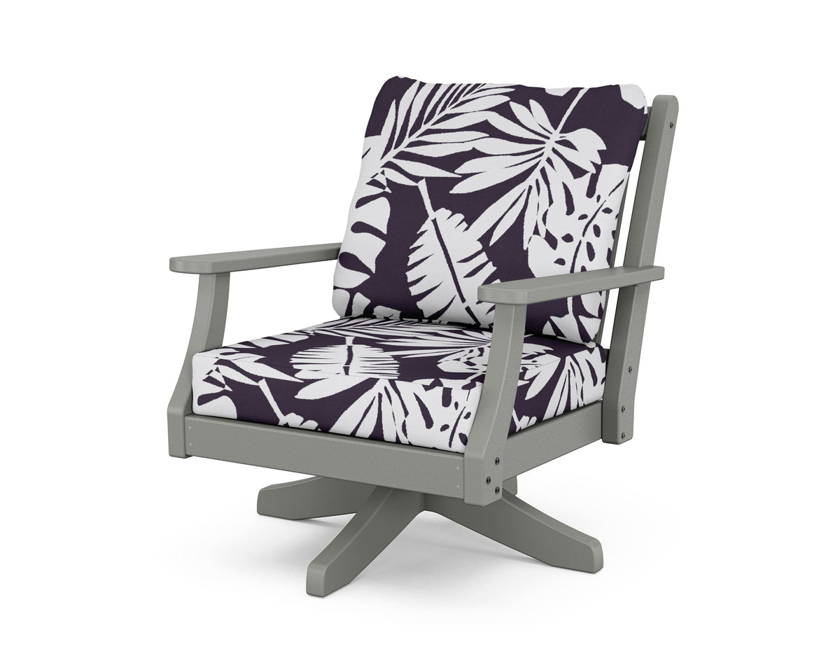 POLYWOOD Wovendale Deep Seating Swivel Chair in Slate Grey / Leaf Navy