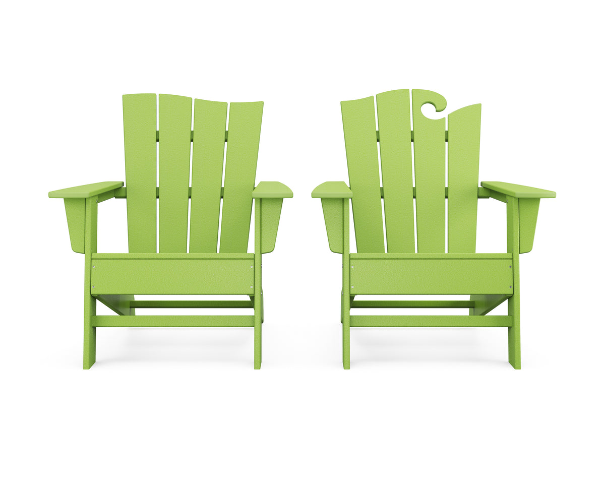 POLYWOOD Wave 2-Piece Adirondack Set with The Wave Chair Left in Lime