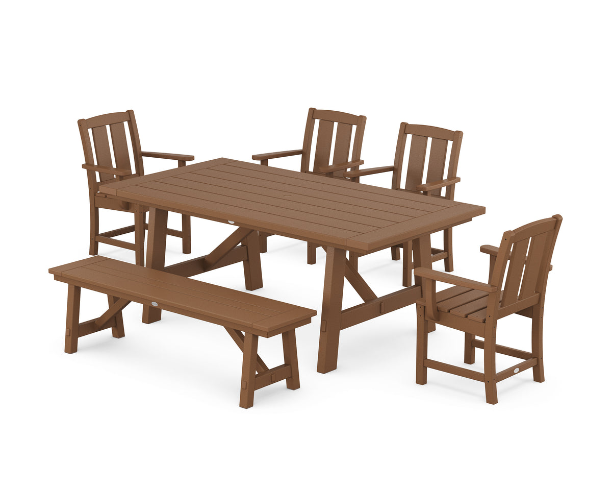 POLYWOOD Mission 6-Piece Rustic Farmhouse Dining Set with Bench in Teak