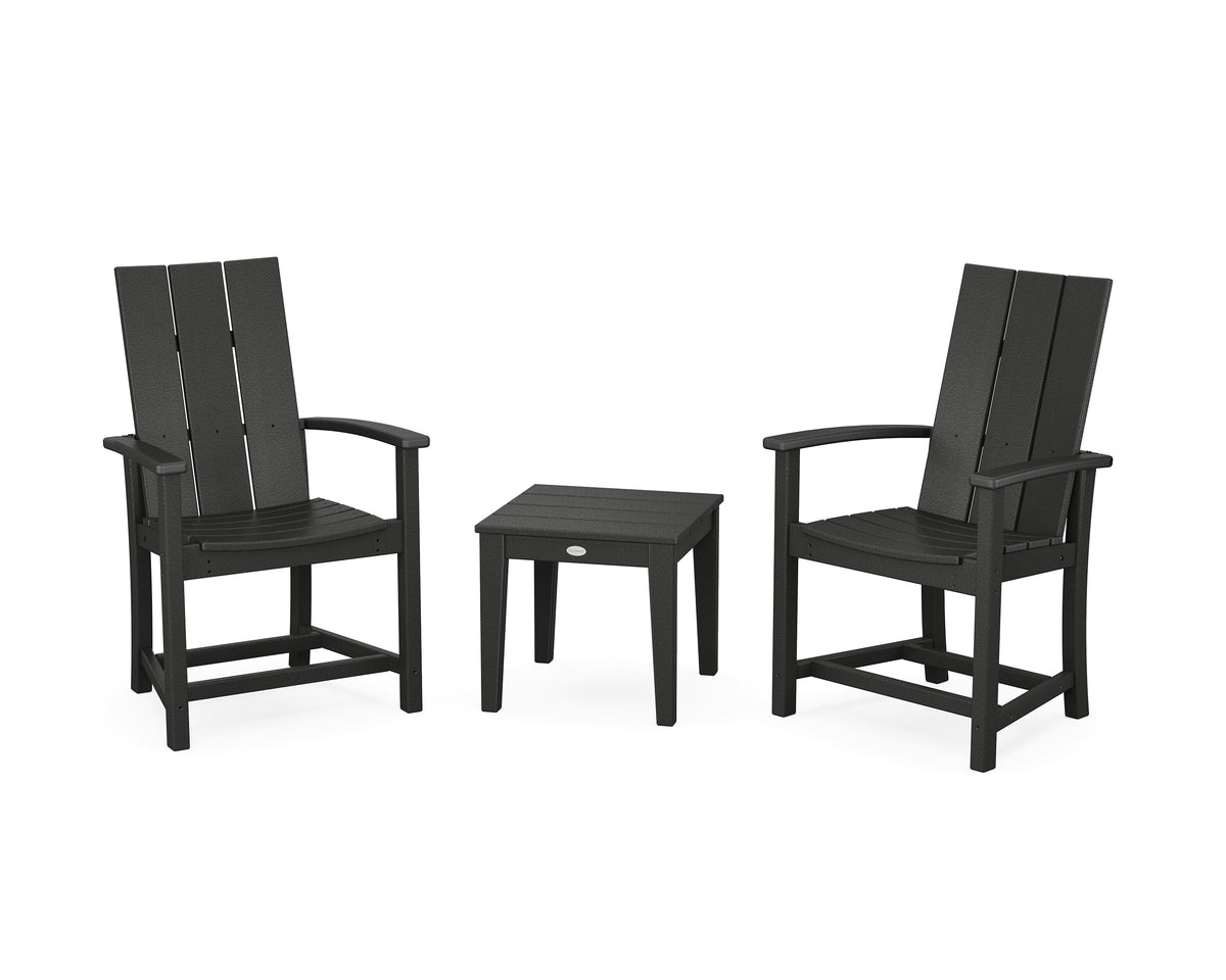 POLYWOOD Modern 3-Piece Upright Adirondack Chair Set in Black