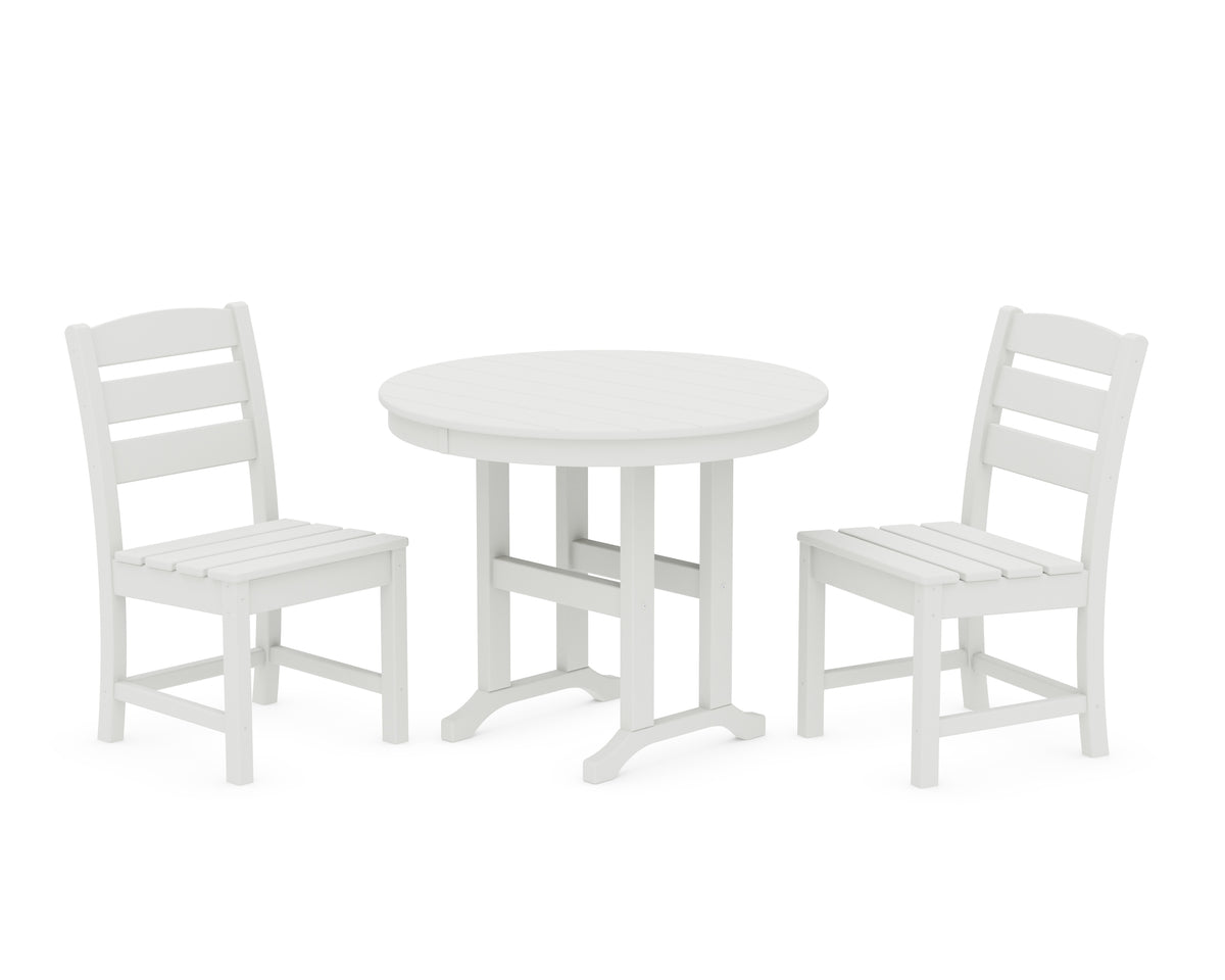 POLYWOOD Lakeside Side Chair 3-Piece Round Dining Set in Vintage White