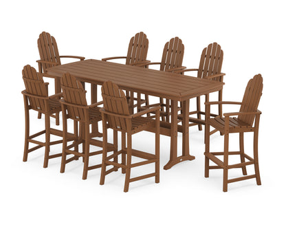 POLYWOOD Classic Adirondack 9-Piece Bar Set with Trestle Legs in Teak