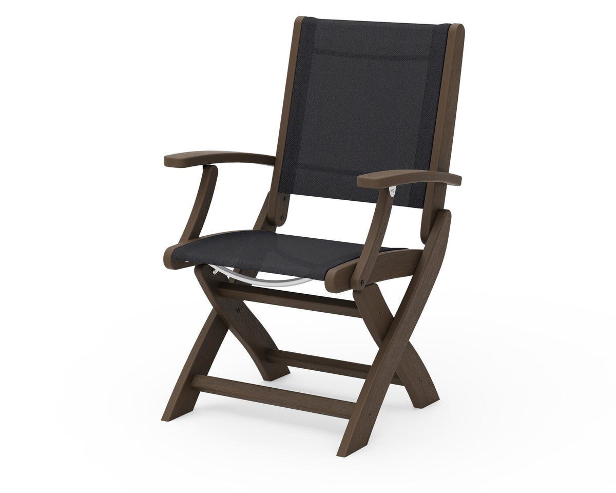 POLYWOOD Coastal Folding Chair in Kona with Kona arms and Black sling