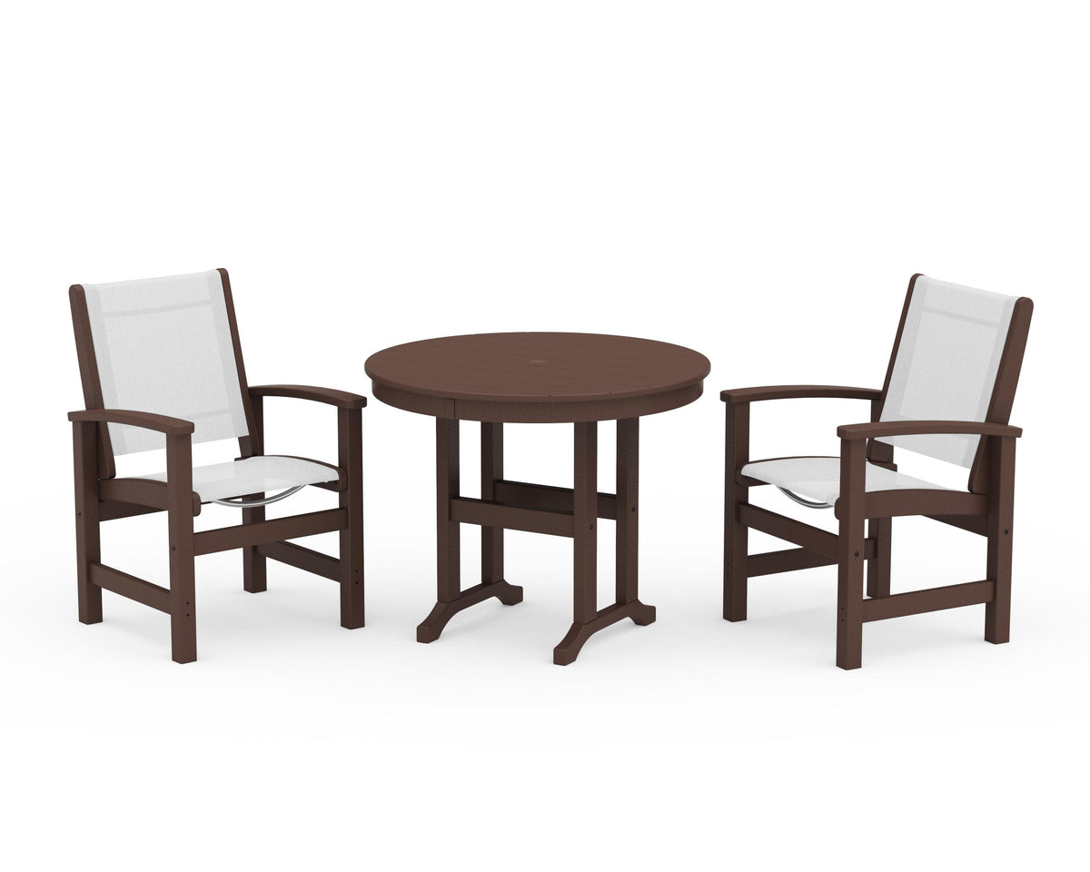 POLYWOOD Coastal 3-Piece Round Dining Set in Mahogany / White
