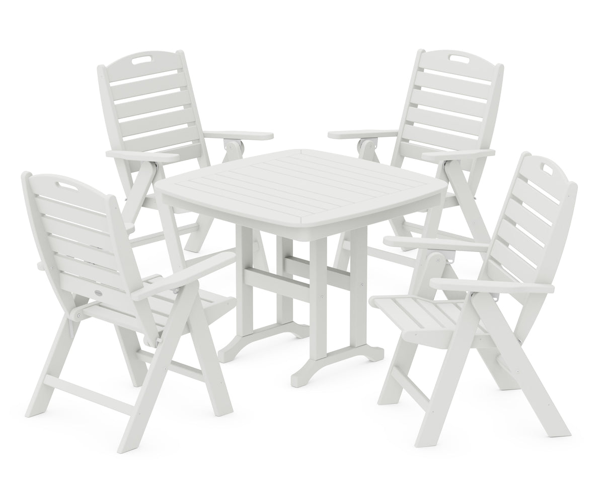 POLYWOOD Nautical Folding Highback Chair 5-Piece Dining Set in Vintage White
