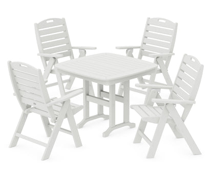 POLYWOOD Nautical Folding Highback Chair 5-Piece Dining Set in Vintage White