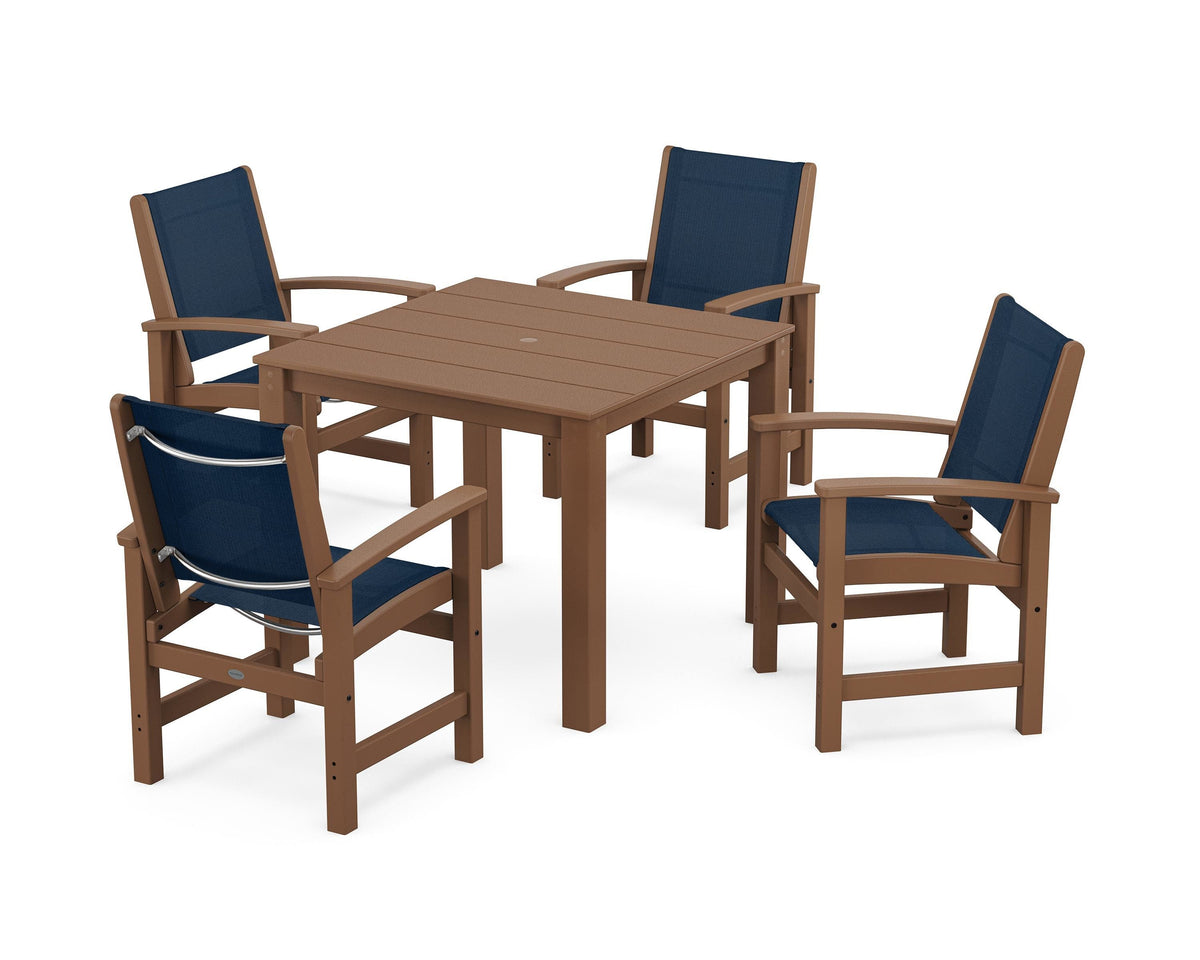 POLYWOOD Coastal 5-Piece Parsons Dining Set in Teak / Navy Blue