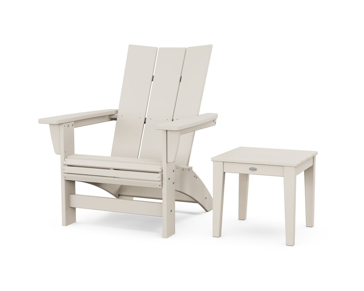 POLYWOOD Modern Grand Adirondack Chair with Side Table in Sand