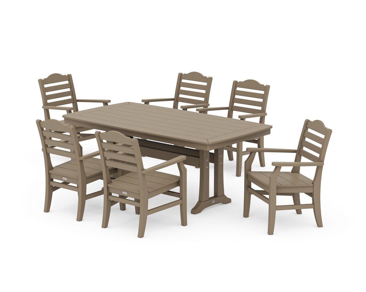 POLYWOOD Savannah Arm Chair 7-Piece Dining Set with Trestle Legs in Vintage Sahara
