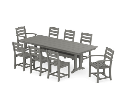 POLYWOOD La Casa Café 9-Piece Farmhouse Dining Set with Trestle Legs in Slate Grey