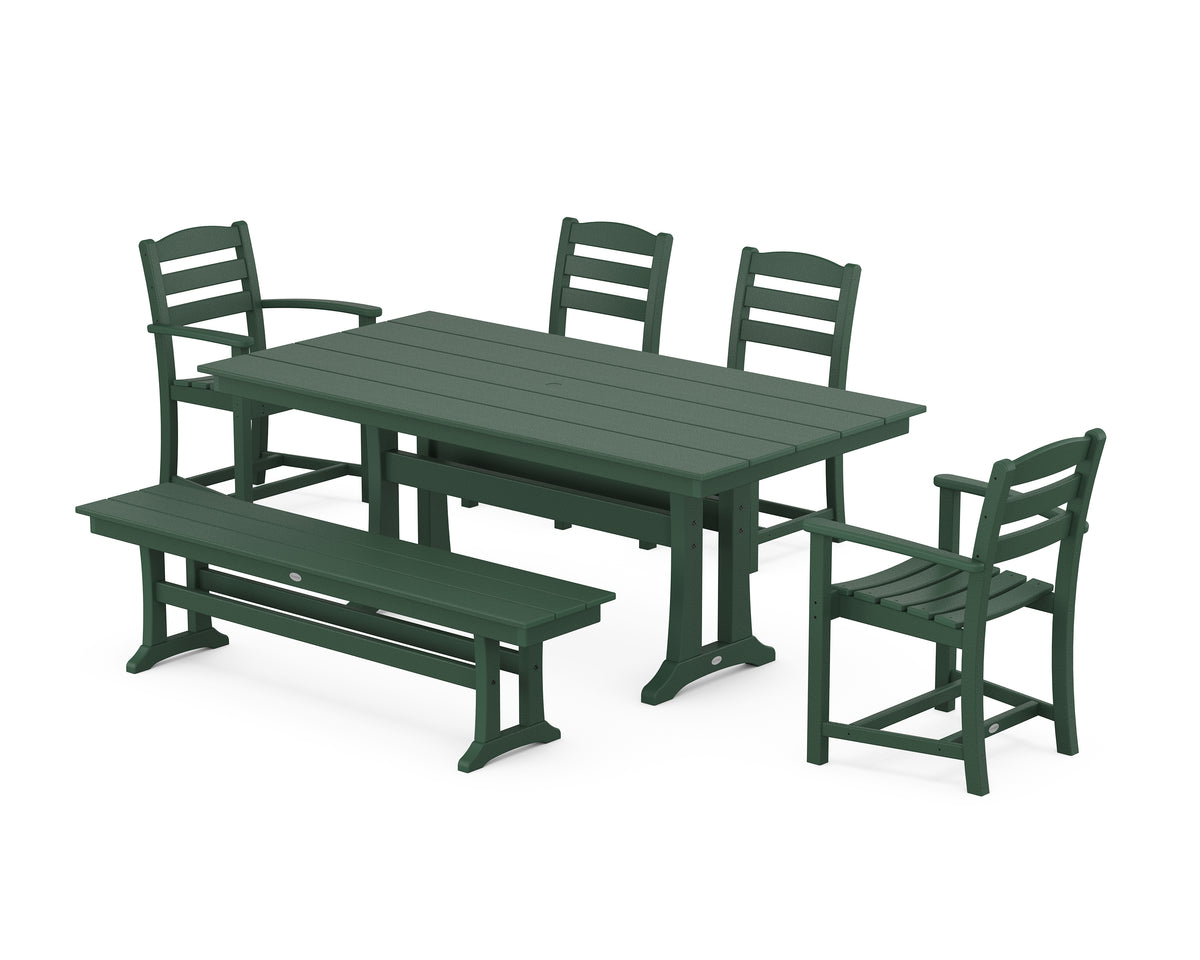 POLYWOOD La Casa Café 6-Piece Farmhouse Dining Set with Trestle Legs in Green