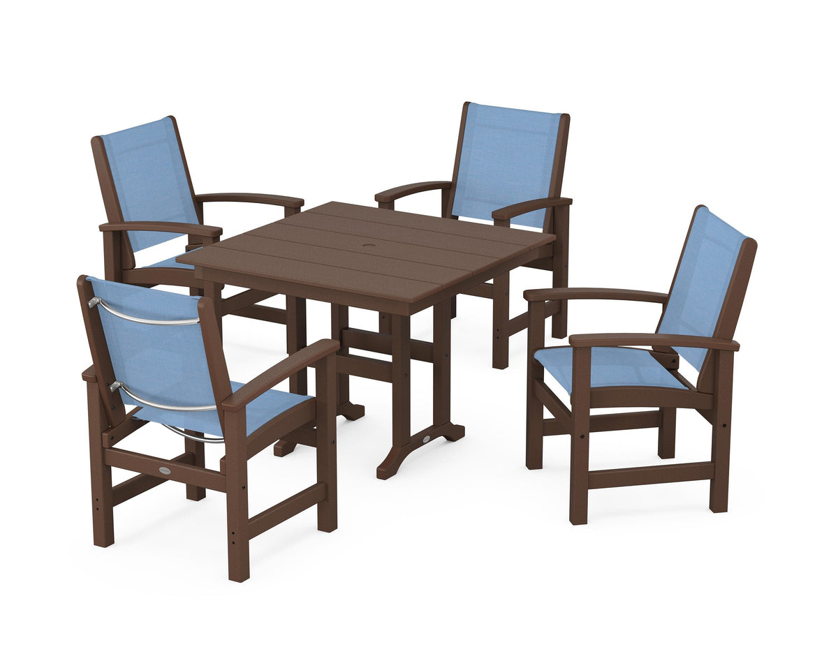 POLYWOOD Coastal 5-Piece Farmhouse Dining Set with Farmhouse 37" Dining Table in Mahogany / Poolside