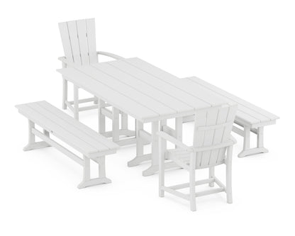 POLYWOOD Quattro 5-Piece Farmhouse Dining Set with Benches - 37" x 72" Table in White
